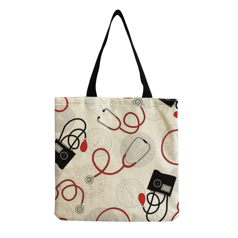 Women's Cotton And Linen Letter Nurse Heart Shape Classic Style Square Open Tote Bag