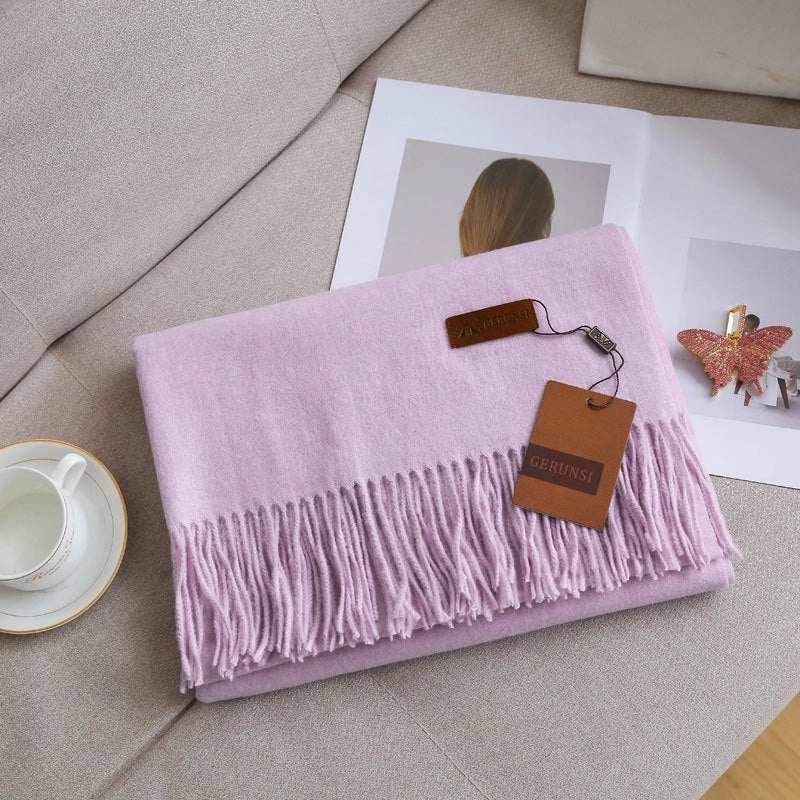 Unisex Retro Preppy Style Solid Color Imitation Cashmere Tassel Scarf