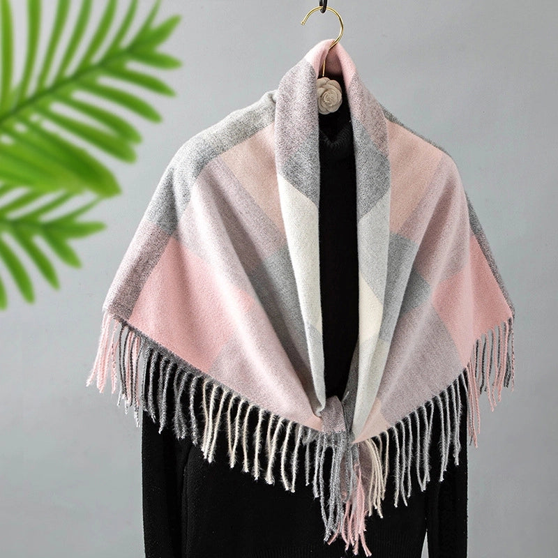 Women's Retro Lattice Polyester Tassel Scarf