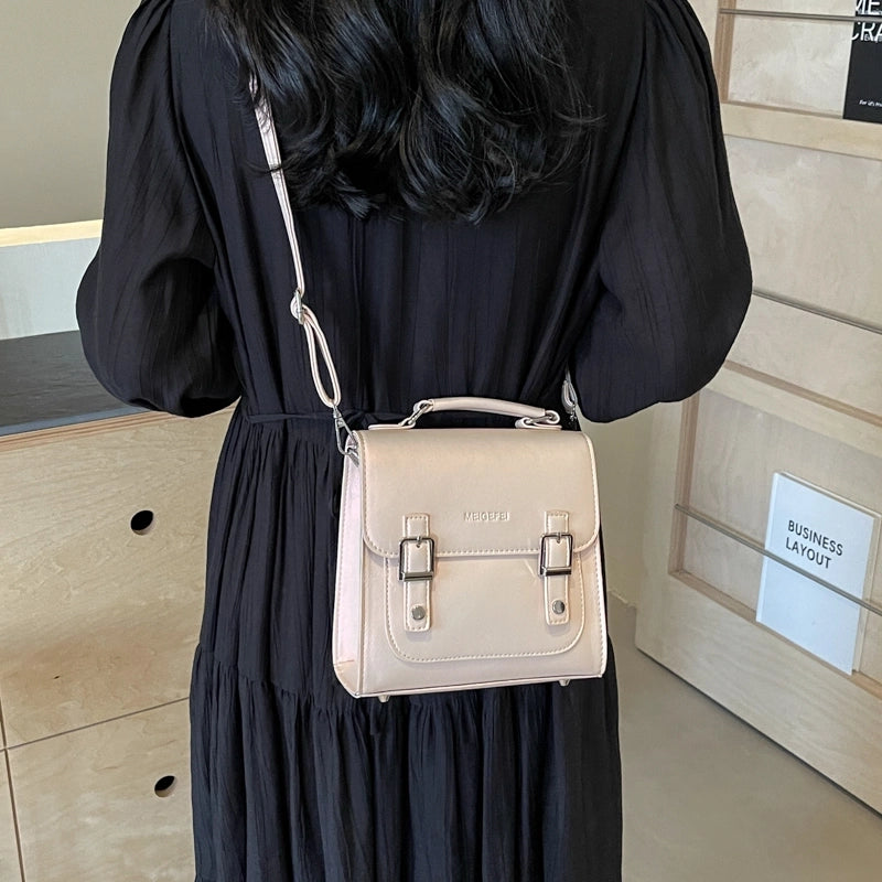 Women's Medium Pu Leather Solid Color Preppy Style Classic Style Sewing Thread Flip Cover Fashion Backpack