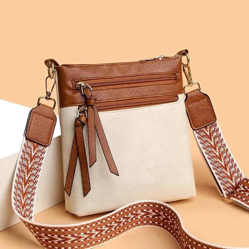 Women's Pu Leather Color Block Solid Color Vintage Style Sewing Thread Square Zipper Shoulder Bag Crossbody Bag