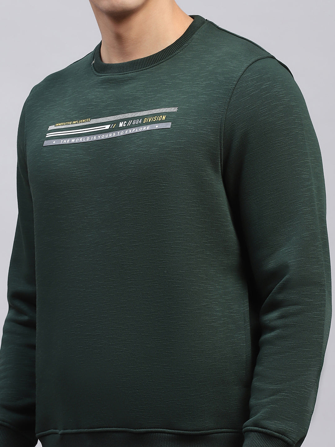 Men Green Printed Round Neck Full Sleeve Sweatshirt