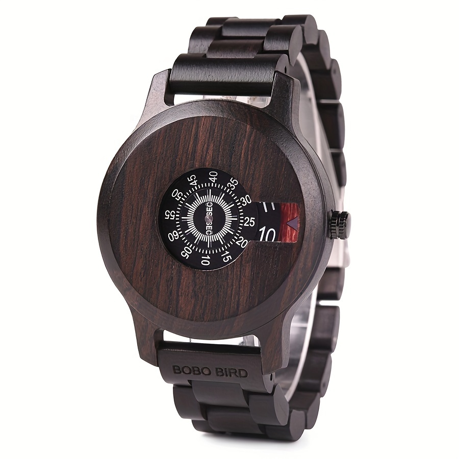 Simple Men's Wooden Watch Vintage Pointer Round Quartz Wrist Watch With Wooden Box Birthday Gift