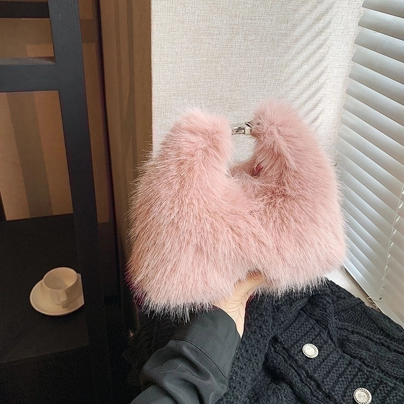Women's Plush Solid Color Cute Classic Style Sewing Thread Pillow Shape Zipper Square Bag