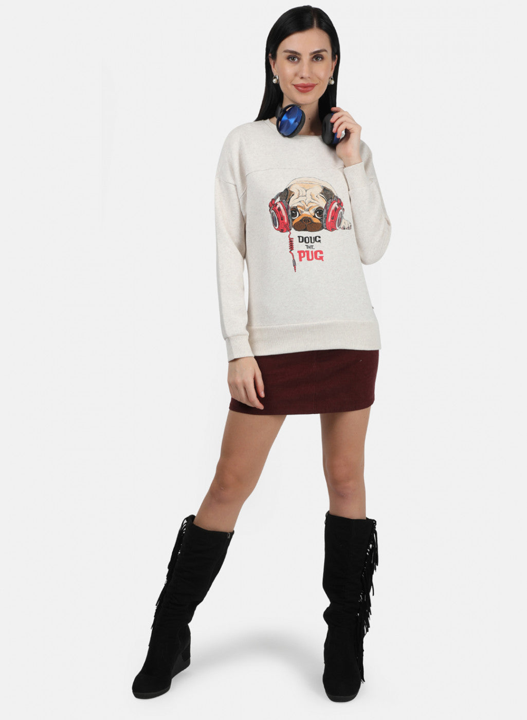 Women Beige Printed Sweatshirt