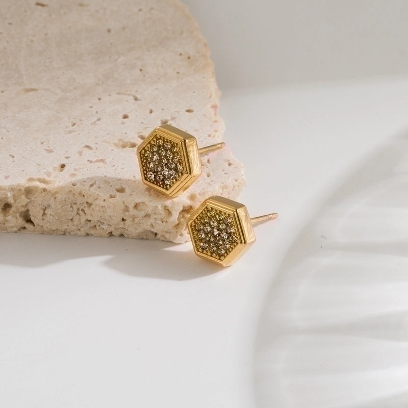 1 Pair Minimalist Classic Style Geometric Star Flower Plating Inlay Stainless Steel Zircon 18k Gold Plated Ear Studs