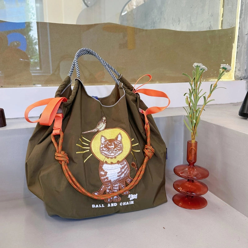 Women's Large Nylon Animal Donuts Basic Classic Style Square Open Shopping Bags