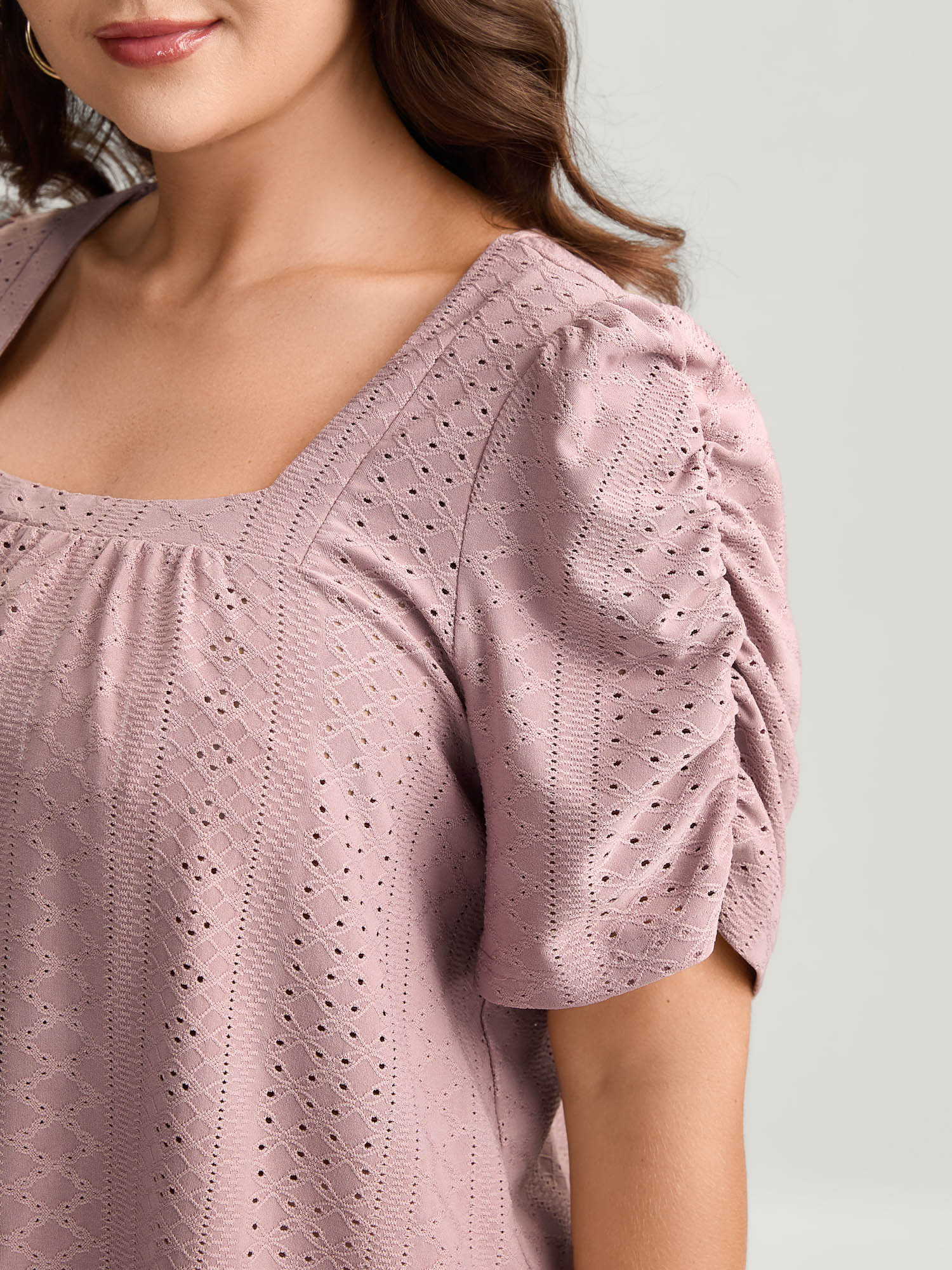 Eyelet Trim Flowy Sleeve Bust-Comfort Top