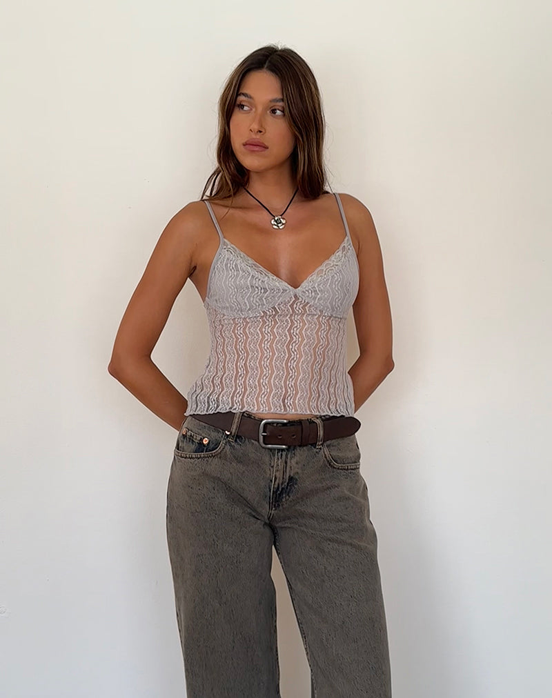 Megara Strappy Top in Silver Grey Lace Mesh