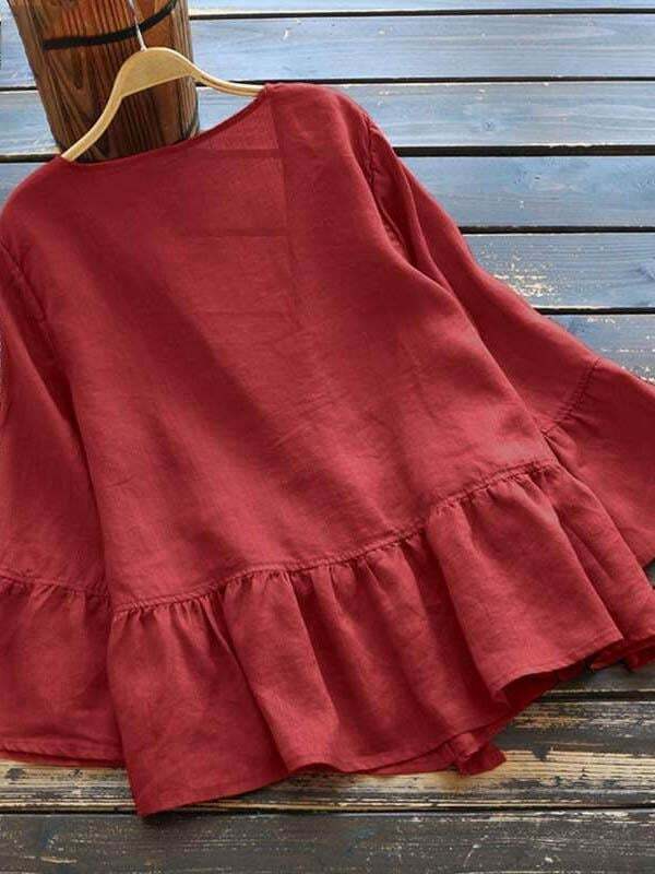 Ladies Casual Cardigan Lantern Sleeve Cotton Linen Top