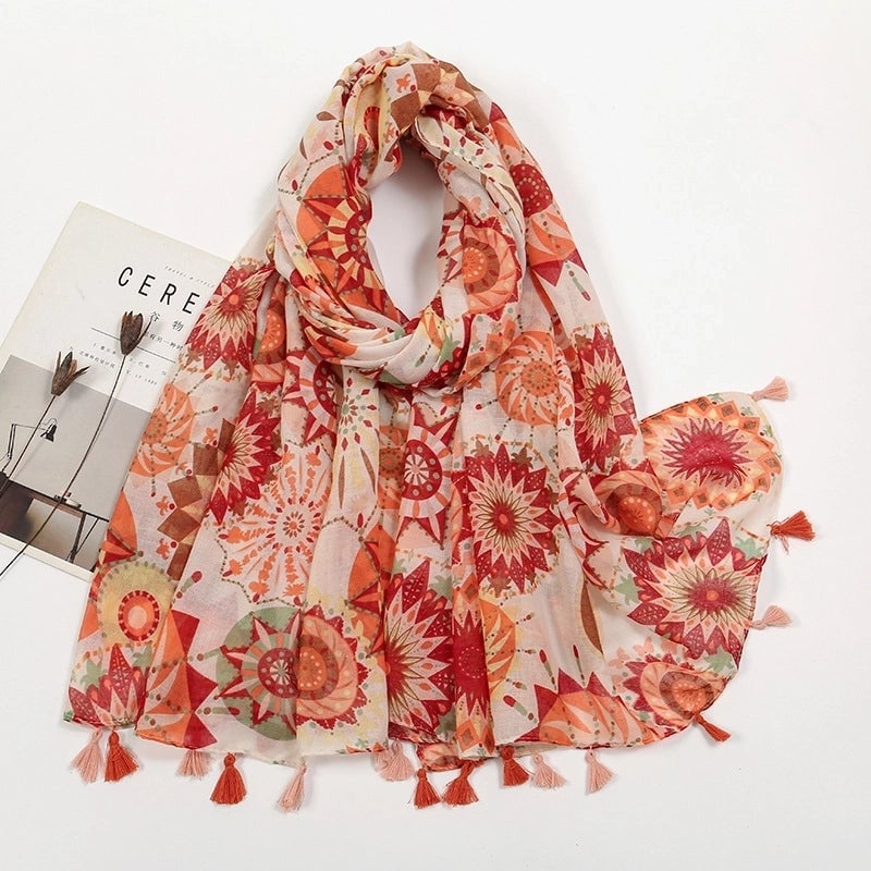 Women'S Bohemian Geometric Cotton And Linen Scarf