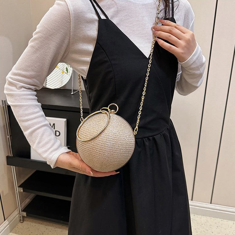 Inlaid Diamond Straw Sphere Evening Clutch Bag