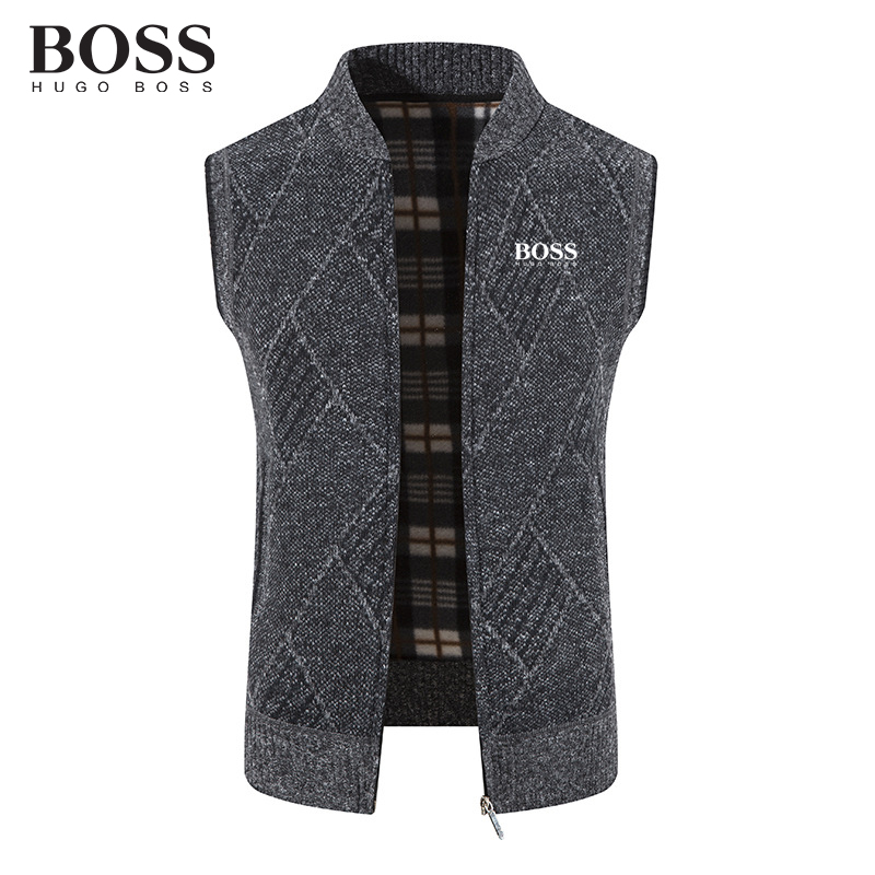 BOSS Men-s Knitted Fleece Thickened Pattern Sleeveless Sweatershirt