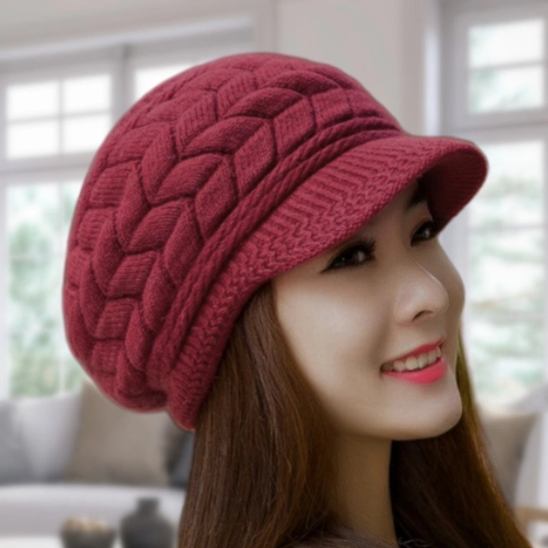 2 Pieces Women's Elegant Basic Minimalist Solid Color Curved Eaves Wool Cap Beret Hat