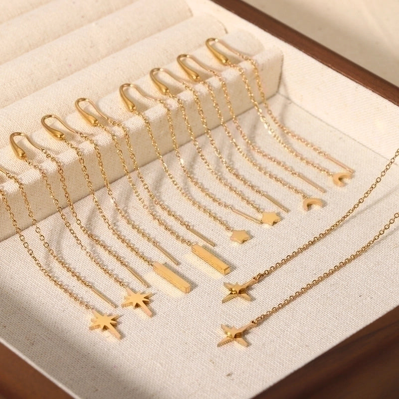 1 Pair Minimalist Classic Style Hexagram Moon Polishing Plating Inlay 304 Stainless Steel Zircon 18K Gold Plated Drop Earrings