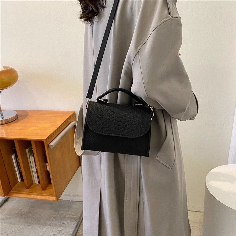 Women's Mini Pu Solid Color Crocodile Fashion Square Magnetic Buckle Flip Cover Shoulder Bag Handbag Crossbody Bag