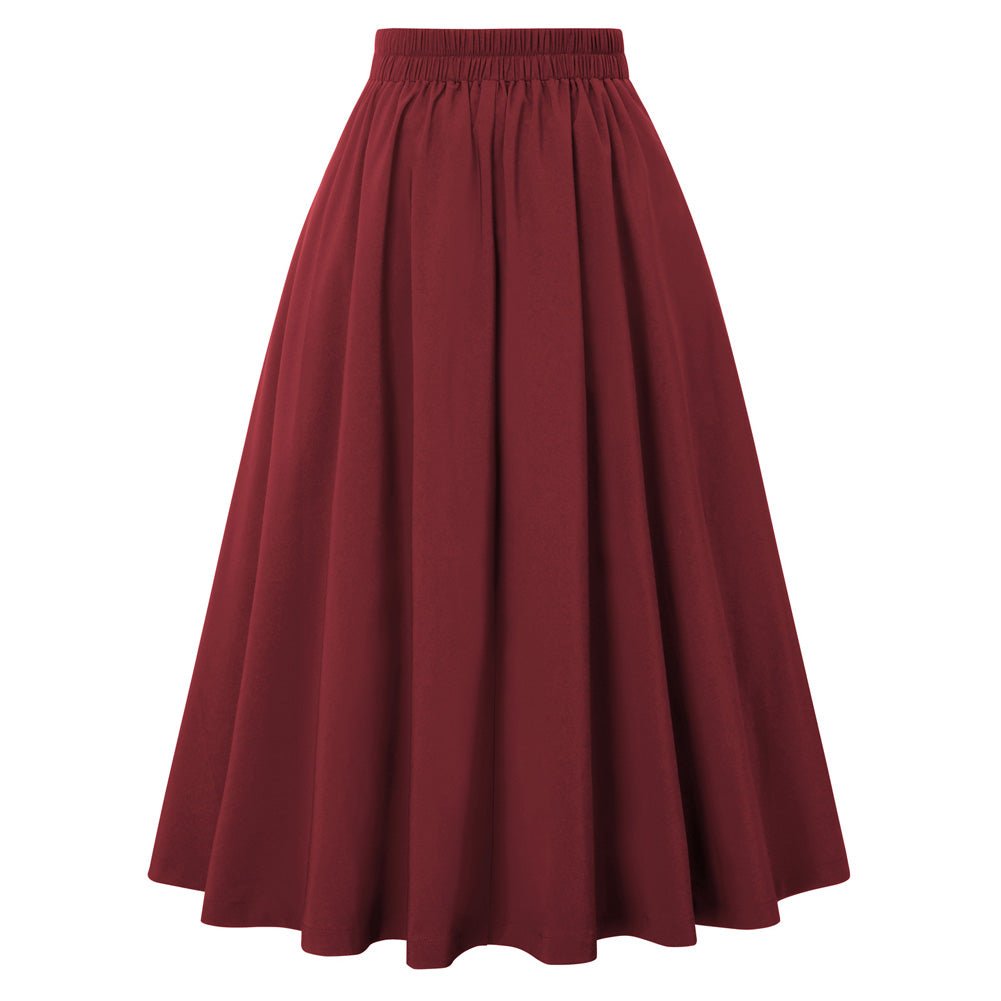 Strawberry Patterns Pleated Buttons Decorated Elastic Waist High Waist Swing A-Line Skirt with Pockets