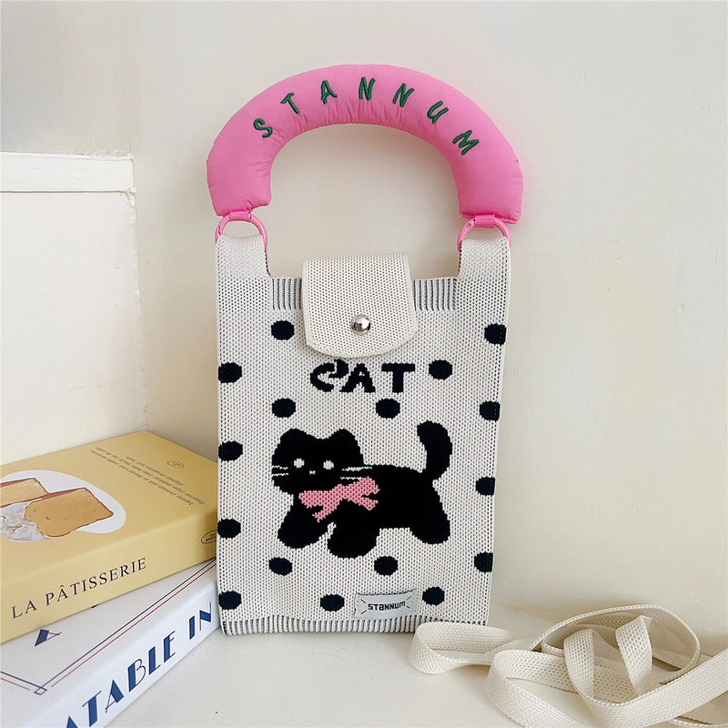 Women's Small Polyester Letter Cat Bow Knot Elegant Bucket Buckle Crossbody Bag