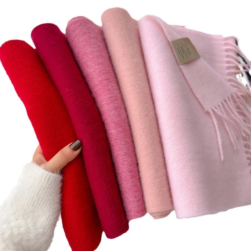 White Pure Wool Scarf Female Winter Student Warm Scarf New Versatile Tassel Narrow Scarf Couple