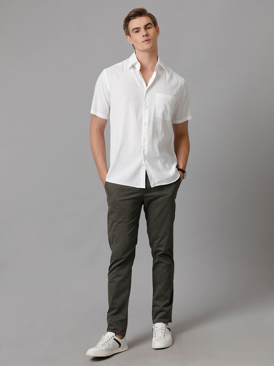 Men Solid Casual White Shirt (LENIN)