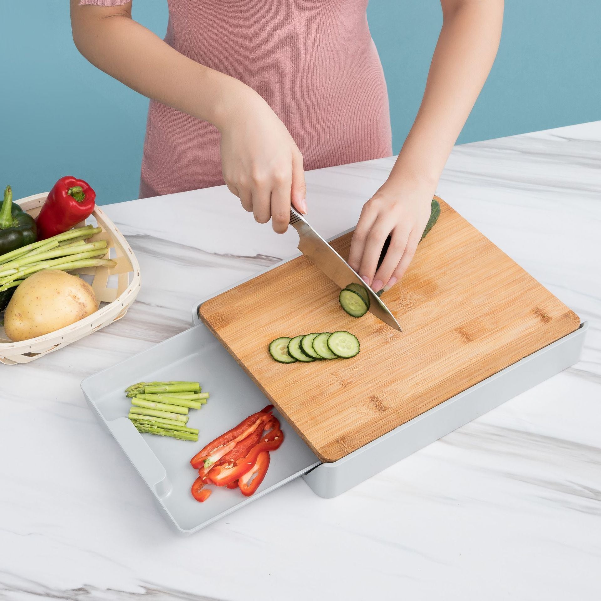 Kitchen Cutting Board with Detachable Storage Drawer