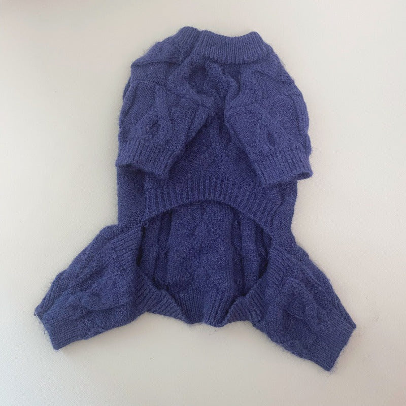 Solid Color Knitted Warm Dog Jumpsuits/Hat