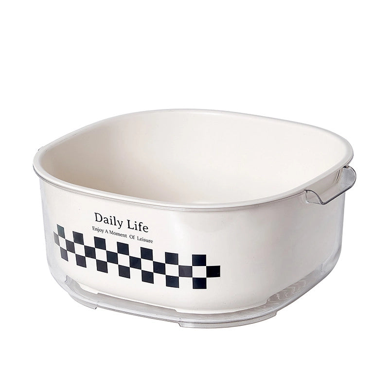 Vegetable Washing Basket Style Cream White Household Kitchen Fruit And Vegetable Basket Thickened Double-layer Fruit Storage Filter Basket Drain Basket