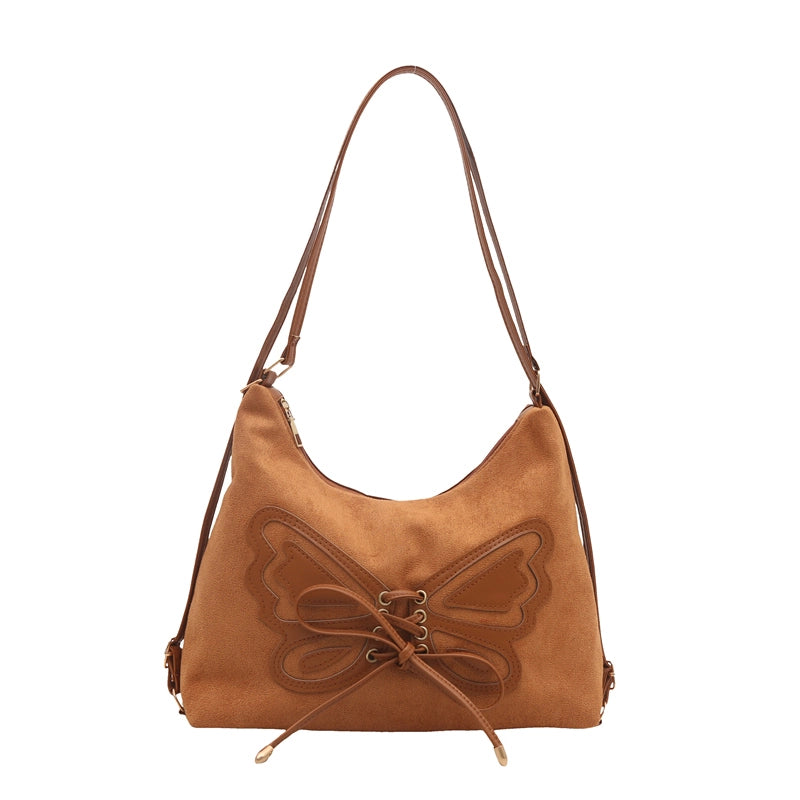 Women's Medium Suede Solid Color Butterfly Streetwear Square Zipper Shoulder Bag