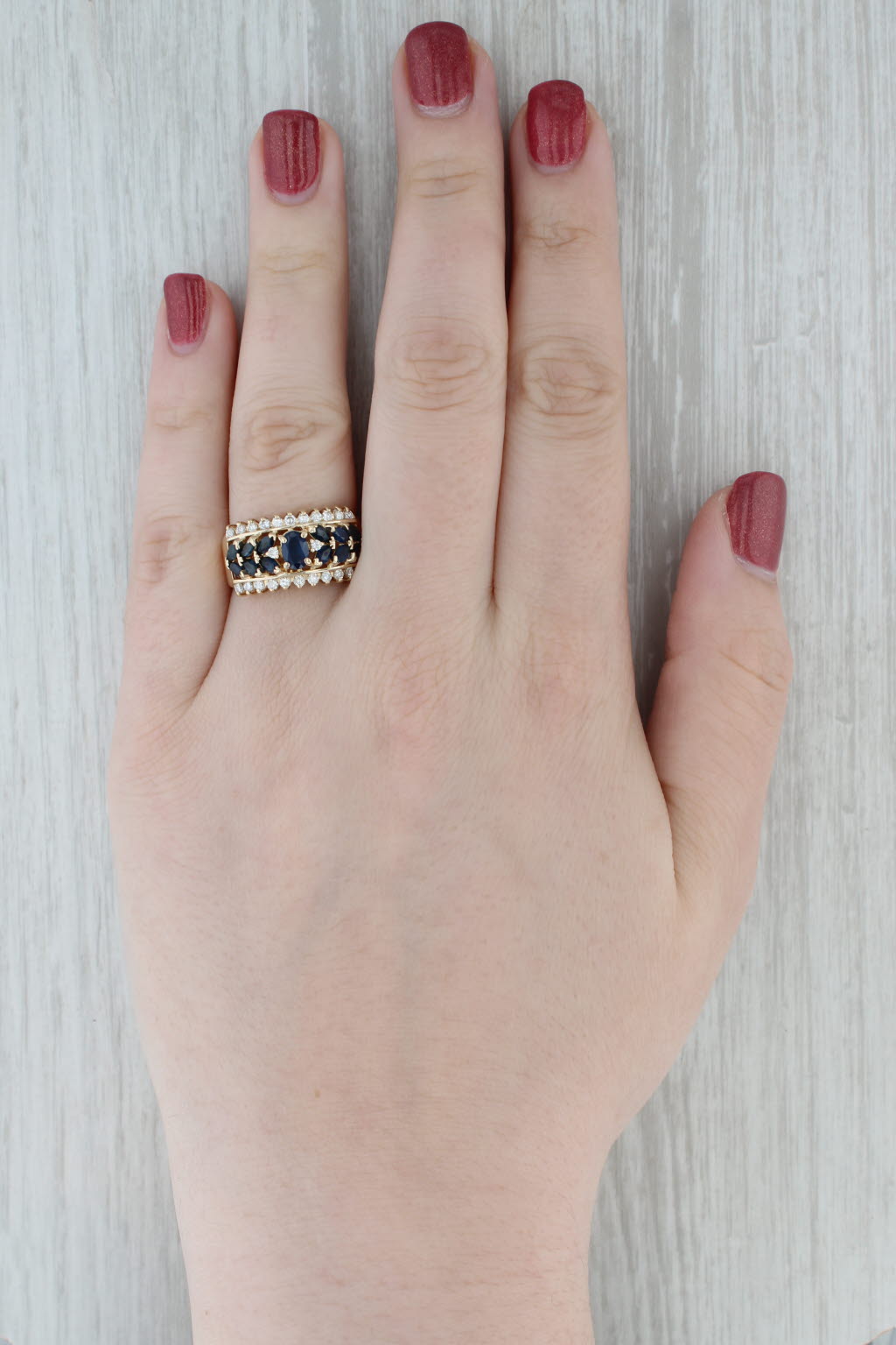 3.77ctw Blue Sapphire Diamond Ring 14k Yellow Gold Size 9.75 Cocktail