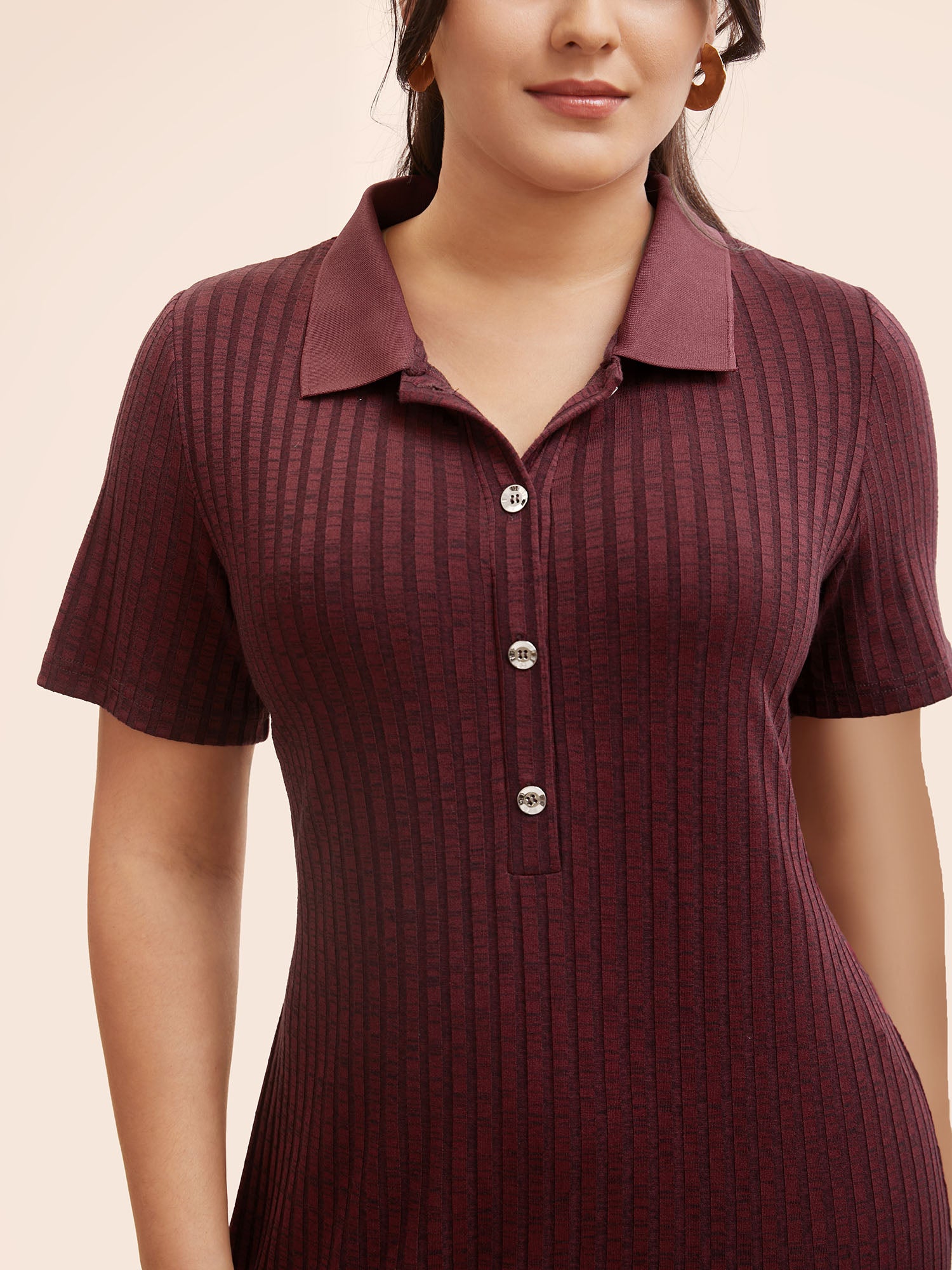 Shirt Collar Textured Button Up Dress