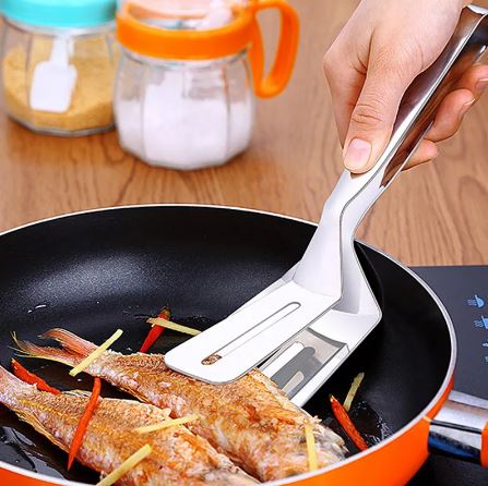 Stainless Steel Steak Clamps Pizza Clip Fish Gripper Food Tongs Spatula Tongs