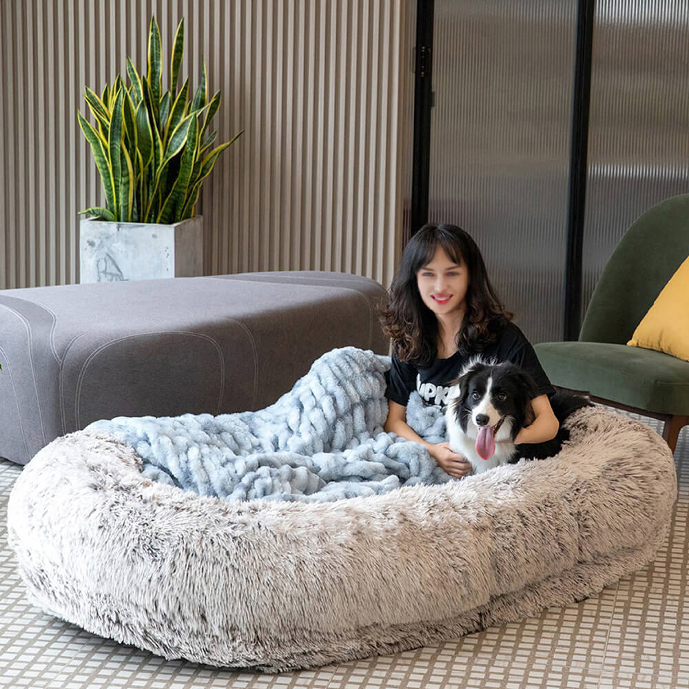 Luxury Super Large Human Dog Bed With Super Soft Pet Throw Blanket