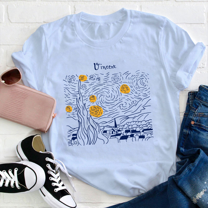 Vincent The Starry Night Teacher T-Shirt