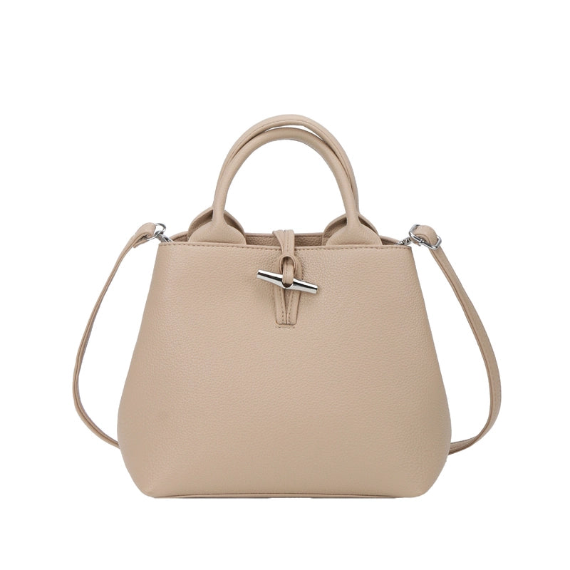 Women's Pu Leather Solid Color Classic Style Sewing Thread Bucket Zipper Lock Clasp Crossbody Bag