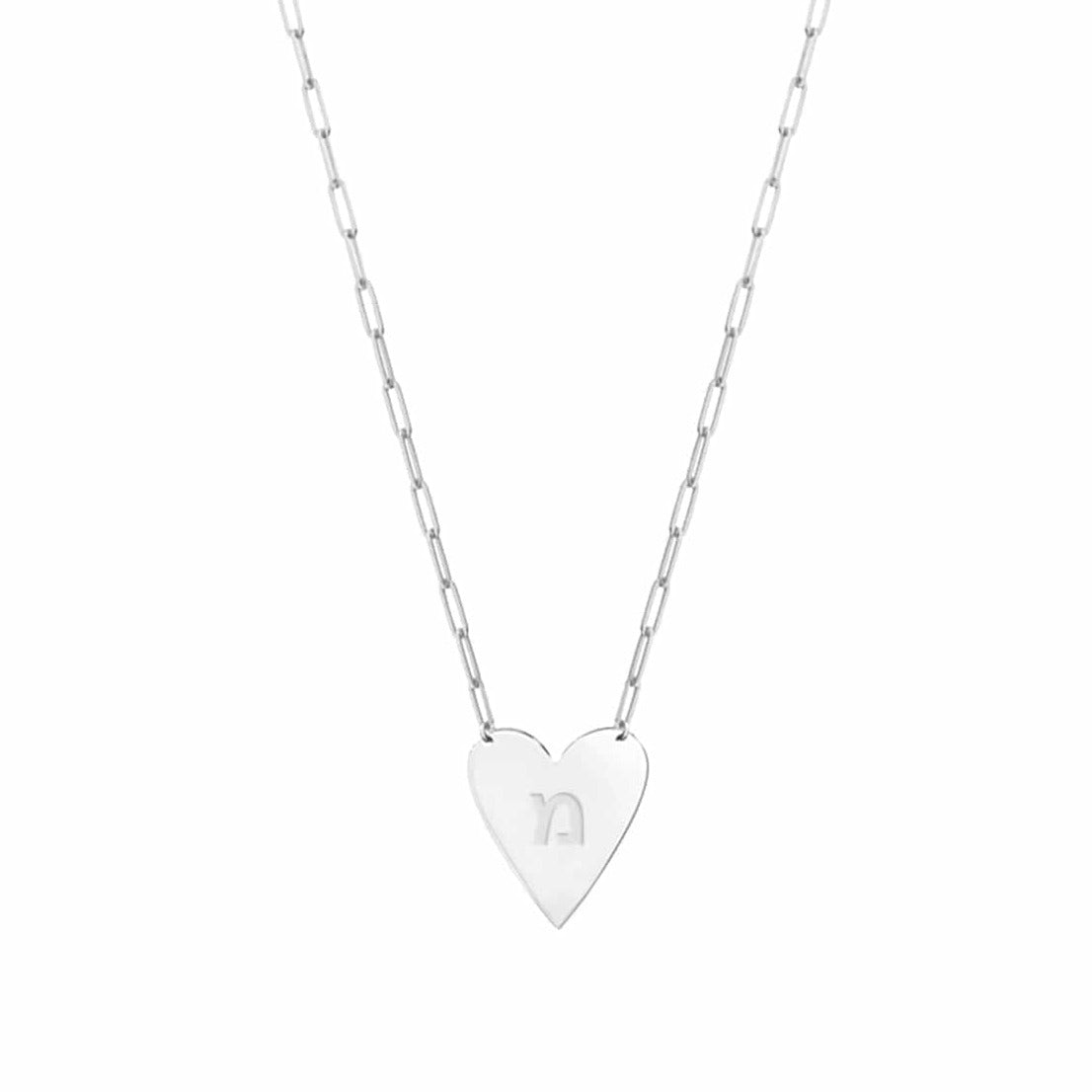 Mijael Heart Necklace with Engraved Hebrew Initial - Sterling Silver. Gold Plated or Two-Tone