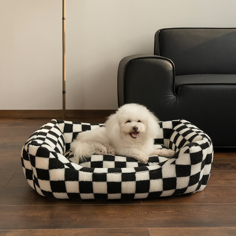 Stylish Checkerboard Warmth Removable Washable  Dog Sofa Bed