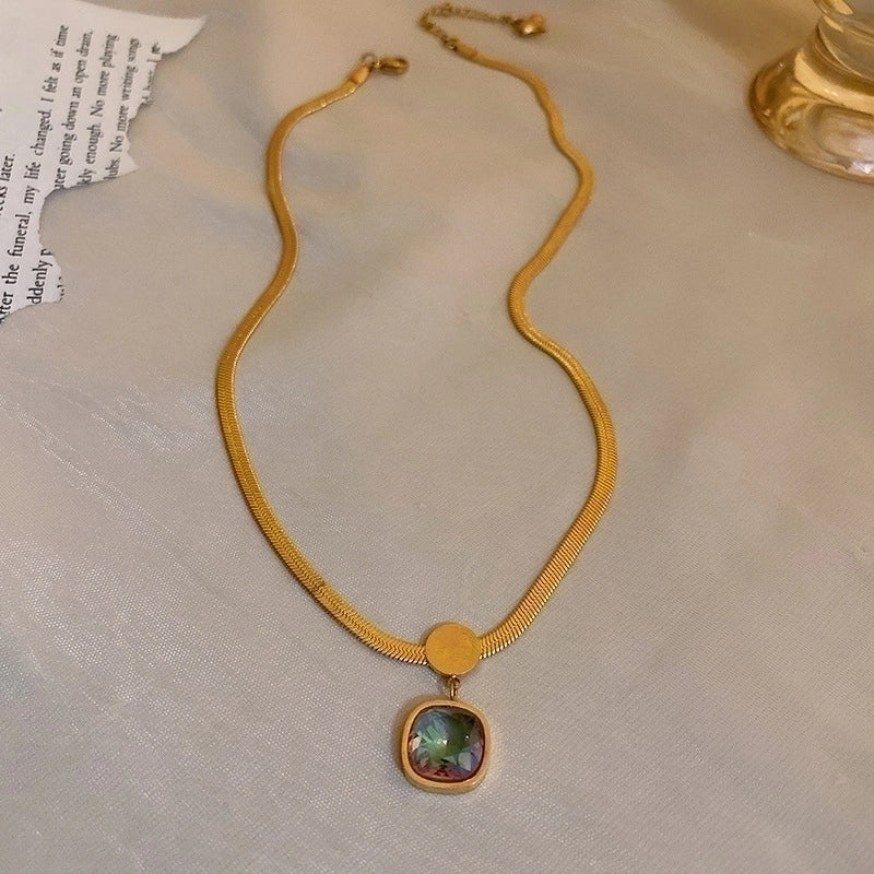Minimalist Geometric Alloy Titanium Steel Plating Inlay Artificial Pearls Turquoise Rhinestones Necklace