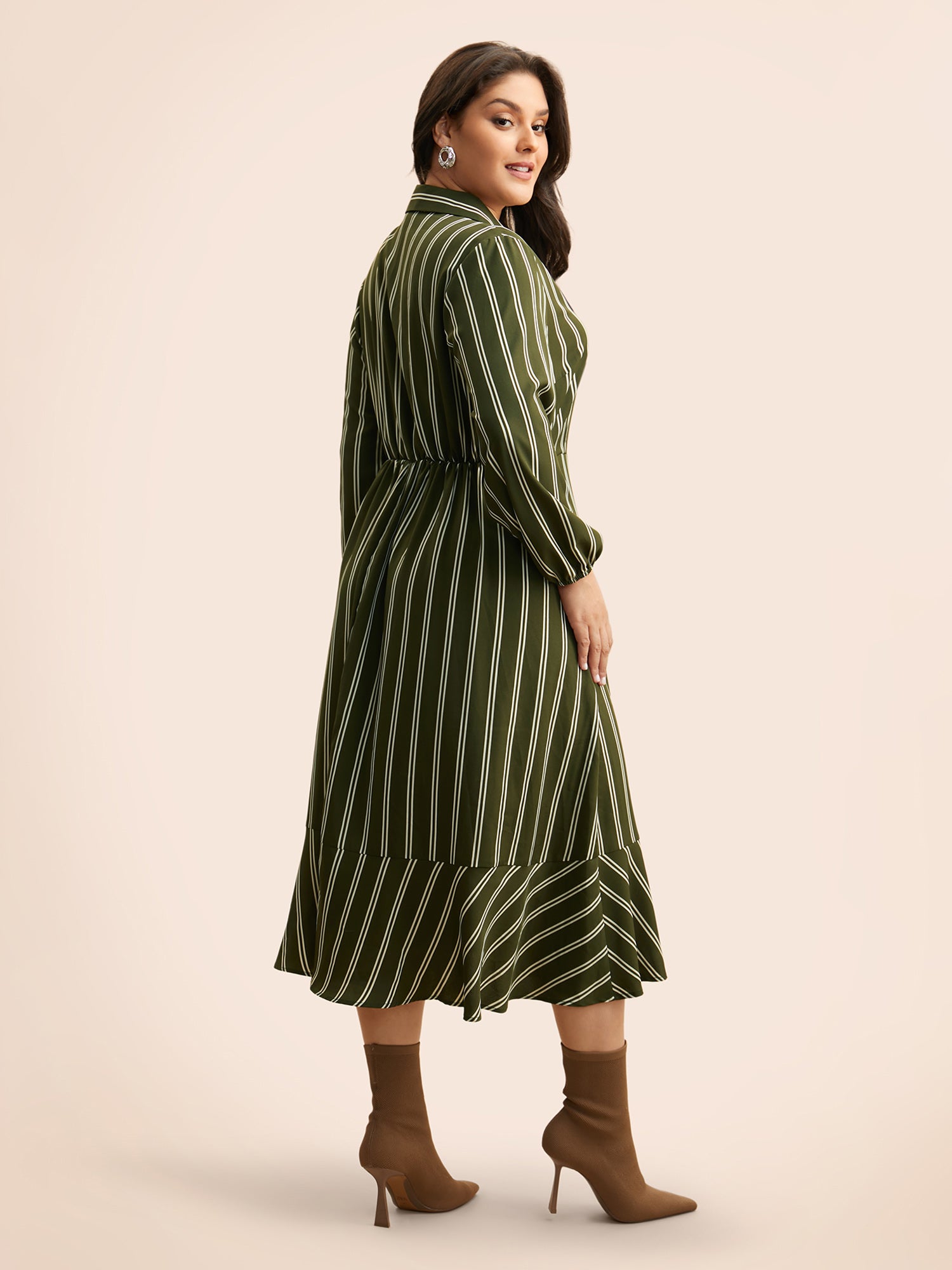 Striped Tie Knot Lantern Sleeve Dress
