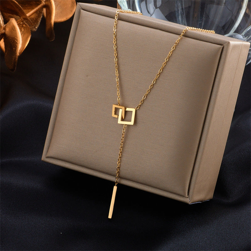 Fashion Square Heart Circle Titanium Steel Electroplating Necklaces