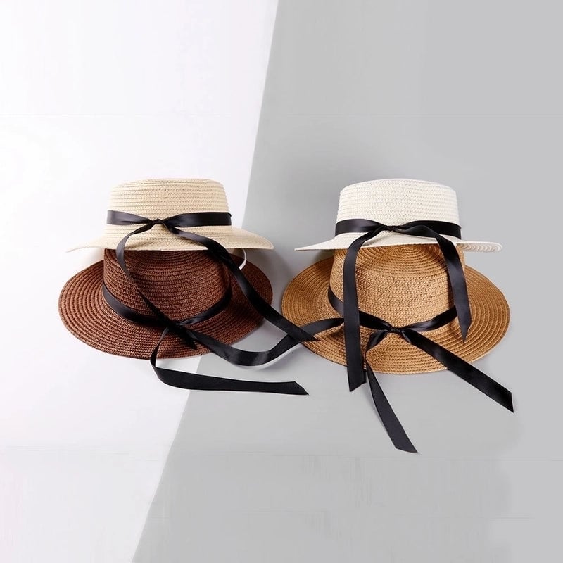 Knotted Ribbon Outdoor Sunscreen Straw Hat