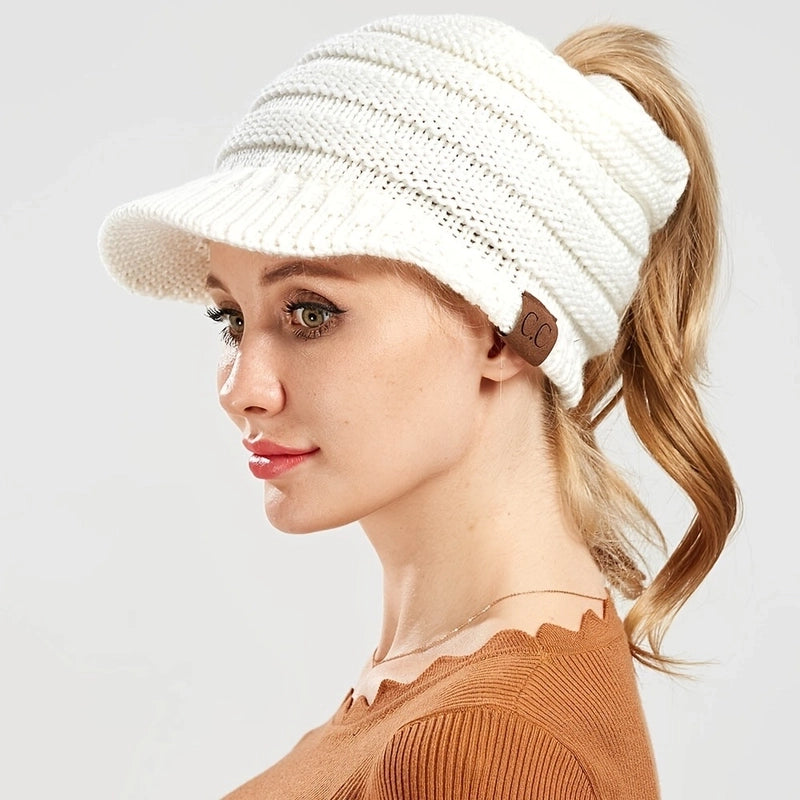 Autumn And Winter New Autumn And Winter Personalized Fashion Warm Knitted Ponytail Wool Hat Versatile Outdoor Cold-proof Warm Hat