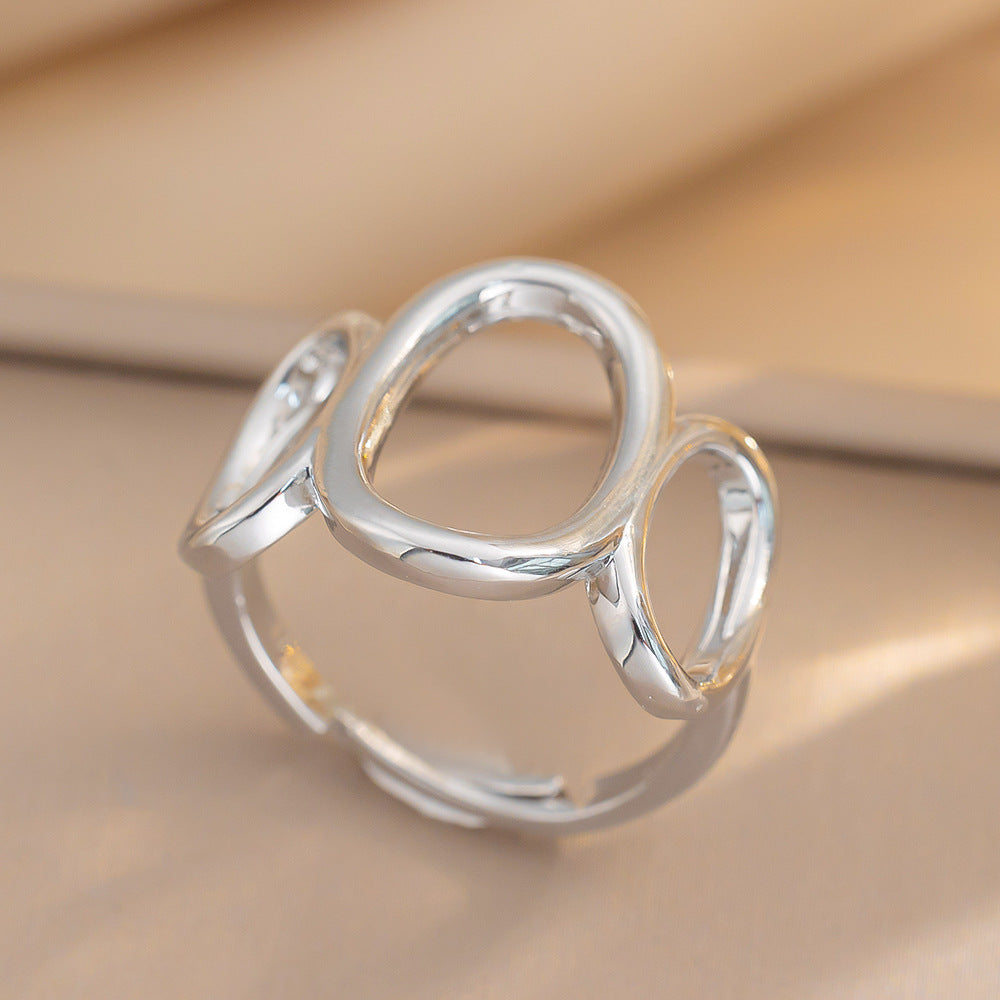 Stainless Steel Ring Fashion Minimalist Geometric Hollow Open Hand Jewelry Ring