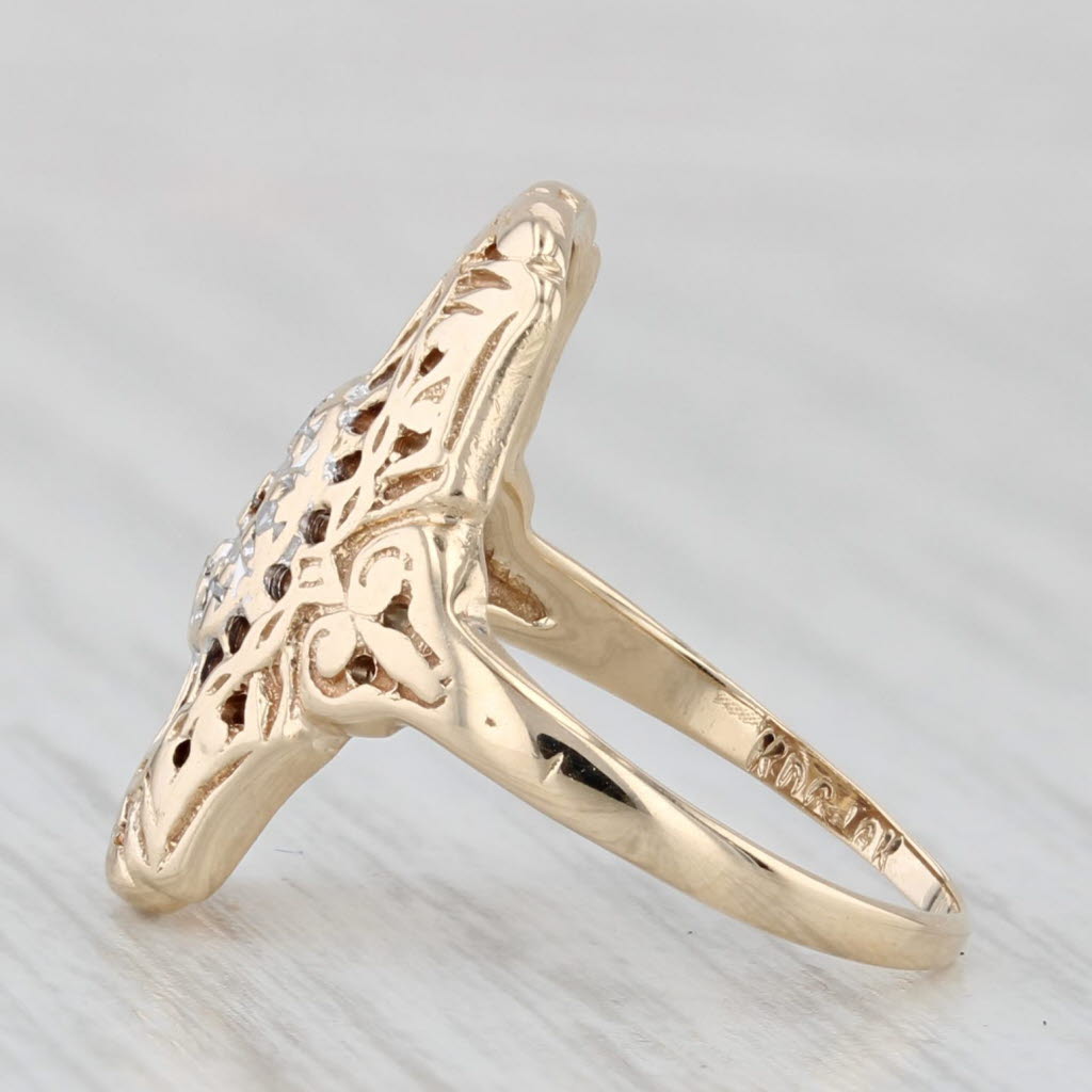 Vintage Ornate Filigree Ring 10k Yellow Gold Size 3.5