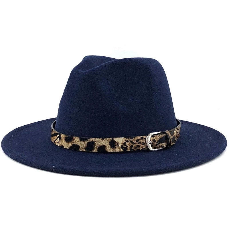 Fashion Leopard Belt Woolen Jazz Hat