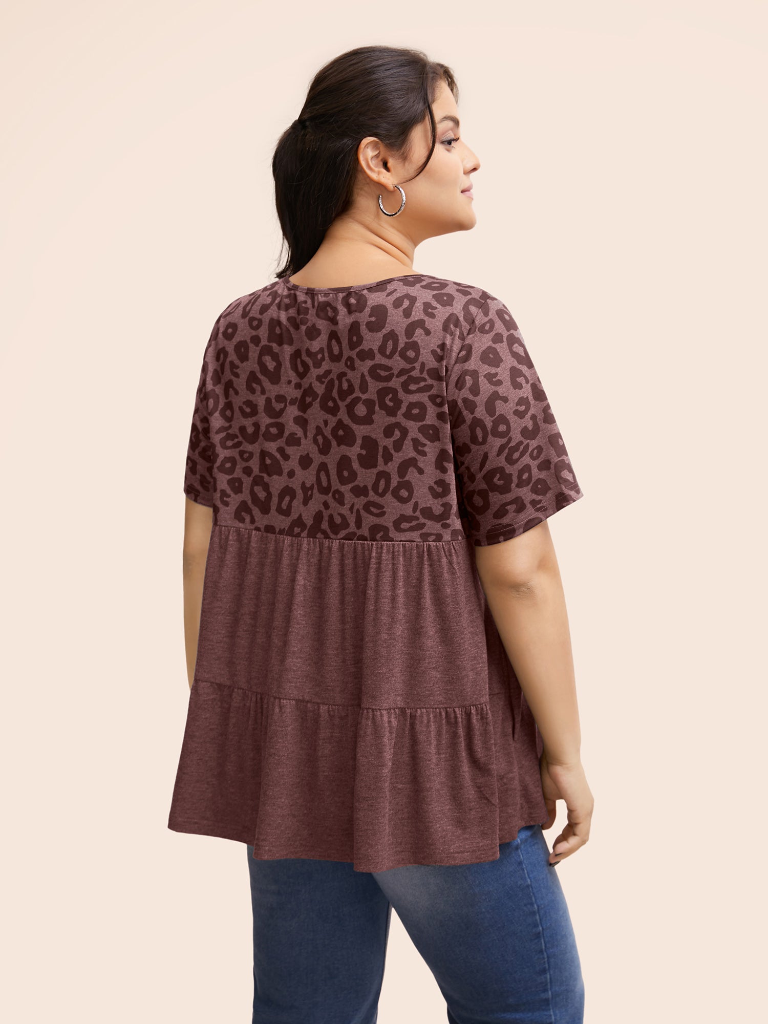 Round Neck Leopard Print Patchwork T-shirt