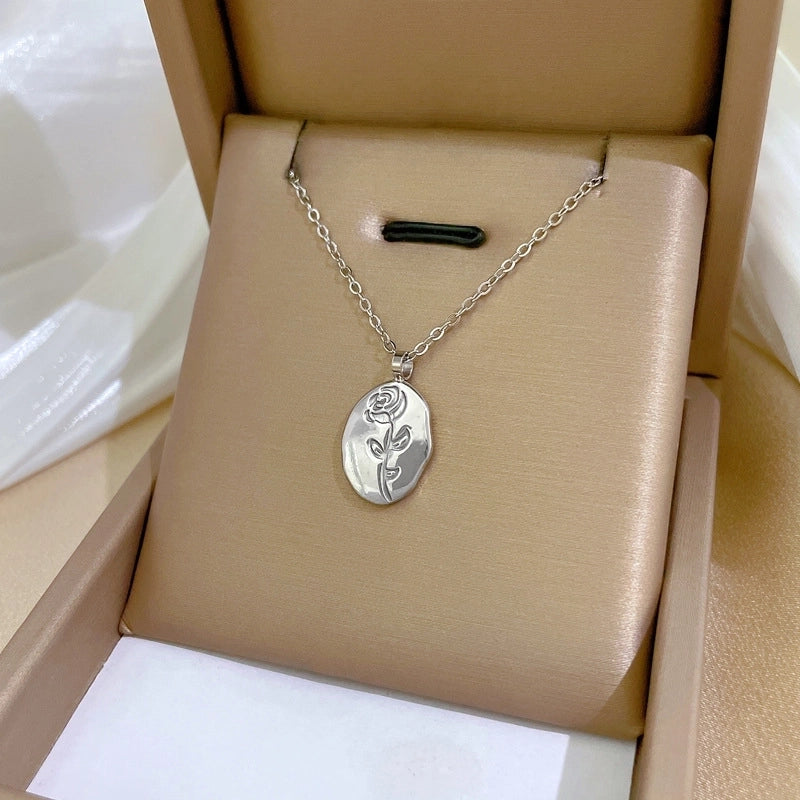 Minimalist Circle Letter Butterfly Titanium Steel Plating Inlay Rhinestones Necklace