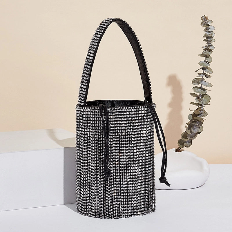 Silver Black Gold Fiber Solid Color Cylindrical Evening Bags