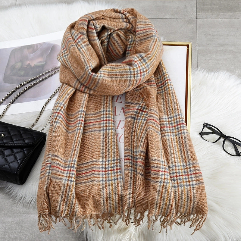 Women's Casual Minimalist Lattice Imitation Cashmere Tassel Scarf