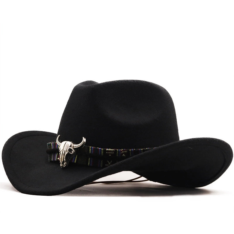 Cowboy Hat Horn Woolen Jazz Hat Men And Women Ethnic Style Felt Hat Large Brim Hat