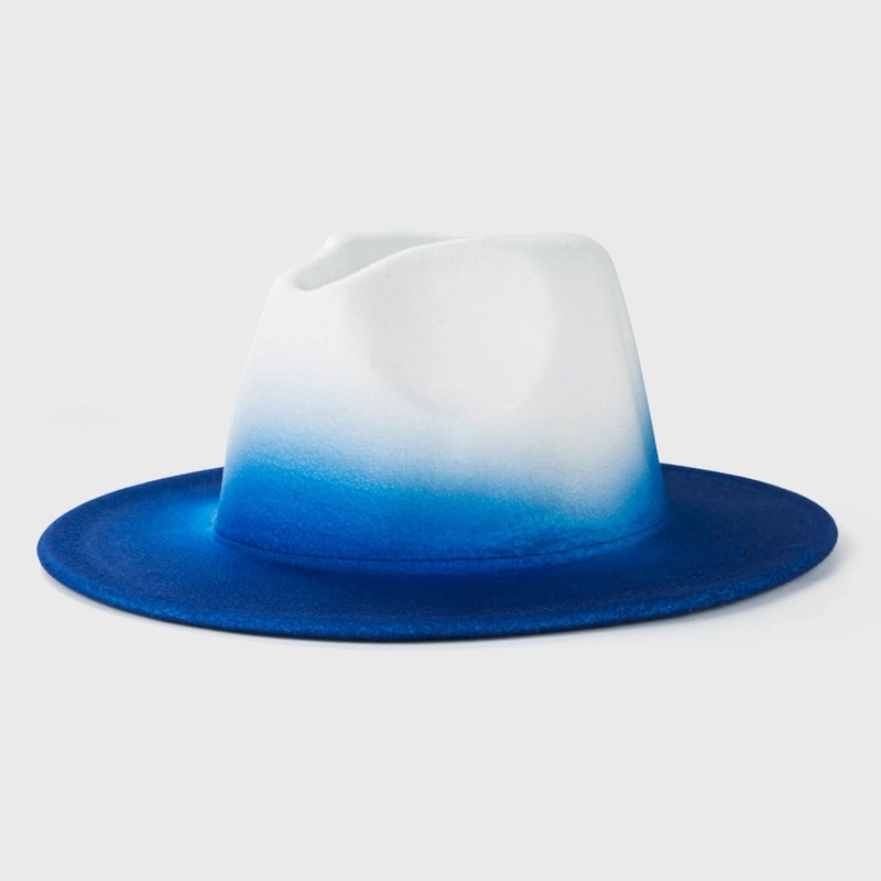 New Woolen Tie-dye Gradient Big Brim Jazz Hat